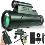 Monocular Telescope with Lights HD Monoculars 80x100 for Adults High Powered Monocular for Hunting with Smartphone Holder & Tripod, Handheld Telescope Suitable for Bird Watching Stargazing-Green