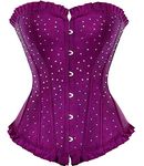 KSHUN Women's Sexy Rhinestone Bustier Corsets Plus Size Lace Up Boned Bustiers Shaper (Purple,X-Large)