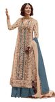 RUDRAPRAYAG Women's Beige Color Traditional Organza Embroidered Semi Stitched Anarkali Suit Set With Embroidered Dupatta