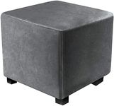 DUJUIKE Ottoman Covers Slipcover Velvet Square Ottoman Covers Protector for Footrest Foot Stool Furniture Stretch Comfortable Stretch Bella Velvet Fabric (Length & Width:13-18", Height:15-18", Grey)