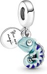 Ouroyea Color-changing Chameleon Dangle Charm 925 Sterling Silver Pendant,Girl Jewelry Beads Gifts for Women Bracelet&Necklace, Silver, Cubic Zirconia