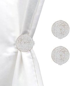 Set of 2 Metal Curtain Tiebacks – Elegant Round Design Clips – White/Gold