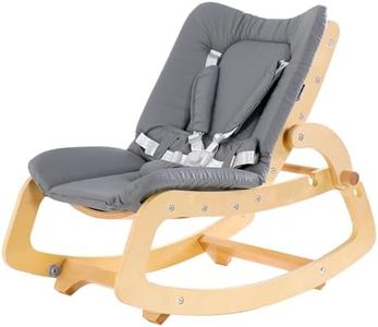 MallBest 3-in-1 Baby Bouncer Adjustable Wooden Rocker Chair Recliner with Removable Cushion and Seat Belt for Infant to Toddler (Grey)