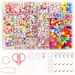 Electomania 600Pcs Beads Set,Jewelry Making Kit,Girl Diy Bracelet Set,Different Types And Shapes Colorful Acrylic Crafting Beads Kits Setfor Children Over Three Years Old, Multi