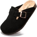 Vayfio Women's Suede Clogs Potato Shoes Cork Footbed Sandals Comfort Mules with Arch Support Slip On Slippers Black 09