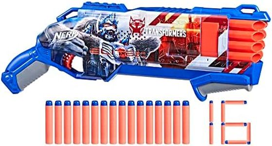 Nerf Transformers Optimus Primal Dart Blaster, 16 Nerf Elite Darts, Pump Action, Toy Foam Blasters for 8 Year Old Boys & Girls & Up
