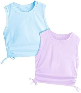 Milumia Girl's 2 Pack Ruched Knot Side Round Neck Sleeveless Basic Crop Tank Tops Blue and Purple 9 Years