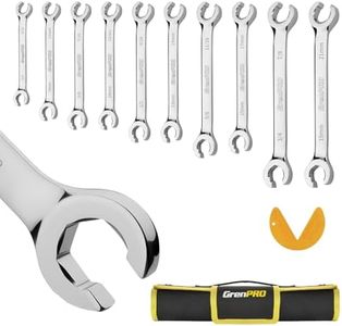 GRENPRO 6-Point Flare Nut Wrench Set – 10Pcs CR-V Steel Brake Line Wrench Kit for Cars & Trucks,Complete Standard (1/4"-7/8") and Metric (9-21mm) Sizes, Includes Storage Pouch & Identification Gauge
