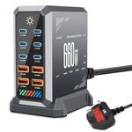 10 in 1 & 660W USB C Charging Station Hub GaN III Multi Port USB Fast Charger Block (6 USB‑C & 4 USB‑A), Gray Power Dock Compatible with MacBook, iPhone, iPad, Galaxy S24/S23 etc