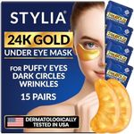 Stylia Under Eye Patches for Dark Circles and Puffy Eyes (15 Pairs) - 24k Gold Collagen Mask with Hyaluronic Acid, Eye Masks for Dark Circles and Puffiness, Gifts for Women, Valentines Day Gifts