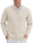 COOFANDY Mens Quarter Zip Pullover Slim Fit Lightweight Sweater Casual Knit Pullover Sweaters Cream Large