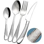 Xideman® 24-Piece ​Modern Hammered Silver Cutlery Set with Ultra Sharp 2-in-1 Serrated Knive, 18/10 Stainless Steel Silverware Set, Flatware Set for 6 People, Knives Forks Spoons Set