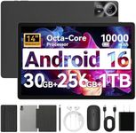 URAO Tablet｜14 inch Android 15 Tablet｜30GB RAM 256GB ROM｜1920 * 1200 IPS FHD｜10000mAh 30W Fast Charging｜Octa-core Processor｜Wi-Fi 6, BT 5.4｜Dual Camera with Keyboard｜Mouse｜Stylus｜Case｜Headphone