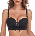 FallSweet Add Two Cups Lace Push Up Bra Ultra Padded Wireless Support Brassiere (Black, 36C)