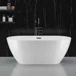 Homfan 59" Acrylic Freestanding Bathtub Contemporary Soaking Tub,cUPC Certified,White Acrylic(Chrome Drain/Overflow)