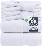 Utopia Towels 8 Piece Premium Towel Set, 2 Bath, 2 Hand, and 4 Wash Cloths, 600 GSM 100% Ring Spun Cotton Highly Absorbent Towels for Bathroom, Gym, Hotel, and Spa, White