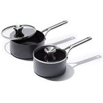 OXO Professional 1.7QT and 2.3QT Saucepan Pot Set with Lids Hard Anodized Ceramic Nonstick Cookware PFAS-Free Induction Suitable Stainless Steel Diamond Reinforced Coating Dishwasher/Oven Safe Black