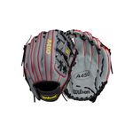 Wilson 2024 A450™ 11.5” Youth Infield Baseball Glove - Right Hand Throw, Grey/Black/Yellow.