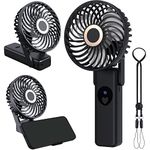 Feybey Handheld Fan Portable Hand Held Fan with 5 Speeds, Mini Fan USB Rechargeable 4000mAh Battery Operated, Foldable Desk Fans Travel Fan with LED Display for Home Office Outdoor Trip, Black