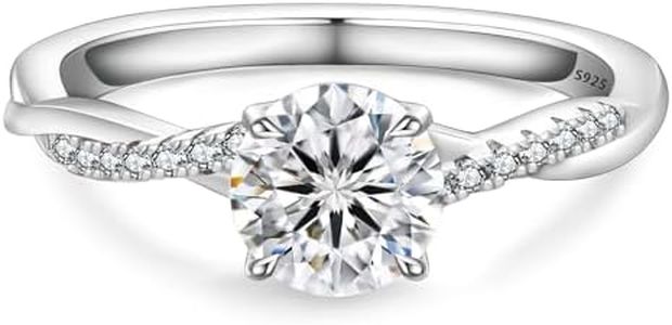 KRKC&CO Moissanite Promise Rings for Women, 4-Prong Petite Twisted Vine Simulated 1.0/2.0 CT Diamond Engagement Rings, D Color VVS1 Clarity White Gold Bridal Rings(Solitaire - 1.0CT)