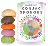 Konjac Sponge Set: Organic Skincare Facial For Natural Exfoliating And Deep Pore Cleansing 5 Piece Sampler Pack Infused With Charcoal, Red Clay, Tumeric, Green Tea