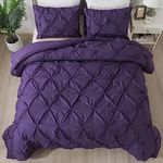 Andency California King Comforter Set Purple (104x96Inch), Pinch Pleat Cal King Comforter Set 3 Pieces, Oversized King Pintuck Bed Comforter, Microfiber Down Alternative Comforter Bedding Set