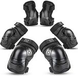 boruizhen Kids/Adult/Youth Knee and Elbow Pads with Wrist Guards 3 in 1 Protective Gear Set for Skateboarding Cycling BMX Bike Scooter Skating Rollerblading Riding (Black2, Medium (8-14 years))