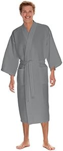 Men's Waffle Robe by BOCA TERRY, Waffle Knit Spa Robe, Long Lightweight Cotton Kimono Hotel Bathrobe, Grey, XX-Large