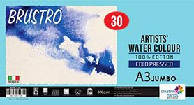 Brustro Artists Watercolour 100% Cotton CP 300gsm Jumbo - A3 (30 Sheets)