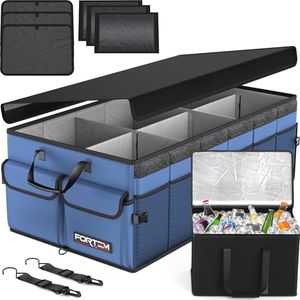 FORTEM Car Trunk Organizer with Cooler, Car Storage Organizer, Collapsible Multi Compartment Car Organizer, SUV Trunk Organizer, Non Slip Bottom, Adjustable Straps Soft Cover 105L (Blue, XX-Large)