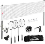 Droop-Proof Badminton Set - 1.26-Inch Reinforced Steel Frame with 4 Nylon Shuttlecocks, Includes 4 Rackets, Boundary Lines & Waterproof Carry Bag - Professional Backyard Badminton Net Kit