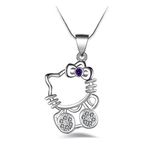 UUONLY Hello Kitty Necklace, Kitty Cat Necklace-Silver Plated Cat Pendant Necklace, Birthday Gift for Hello Kitty Fans,Women etc, 17.71" (Purple)