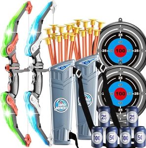 2 Pack Kids Bow and Arrow Set - LED Light Up Archery Toy Set with 20 Suction Cup Arrows, Target & Quiver, Indoor and Outdoor Toys Birthday Gifts for Children Boys Girls 4 5 6 7 8 Year Old