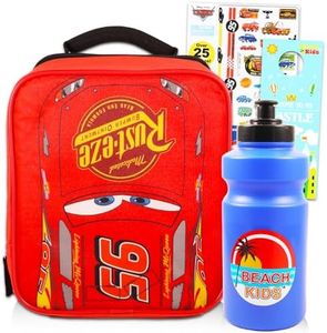 Disney Cars Lunch Box for Boys, Kids - Bundle with Premium Insulated Lightning McQueen Lunch Bag Plus Tattoos, Beach Kids Water Bottle, More | Disney Cars School Supplies