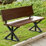 AJEETSARIYA FURNITURE Wooden Outdoor Bench with Backrest | Metal Frame Garden Bench | Solid Wood Patio, Balcony & Park Seating Furniture