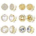 HAIAISO 6 Pairs Clip On Earrings Cubic Zirconia Pearl Twist Knot Clip On Earrings Non Pierced for Women Girls Clip Earrings Set