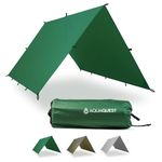 AquaQuest Guide Tarp – Ultralight Waterproof (5,000 mm) Seam‑Taped 40D Ripstop Rain Fly for Backpacking, Stealth Camping & Thru‑Hiking – 10×7 Forester Green