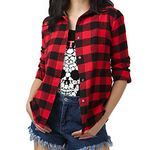 Fesky Womens Boyfriend Plaid Check Shirts Button Down Shirt Blouse Tops Red for Women Girls Oversized, Red & Black, M/UK 12-14(Tag Size 4XL)