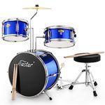 Eastar EDS-185Bu 14 inch 3-Piece Kids/Junior Drum Set with Throne, Cymbal, Pedal & Drumsticks,Mirror Blue