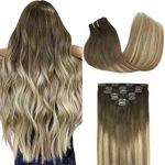 GOO GOO Clip in Hair Extensions Real Human Hair, 12inch 85g 7Pcs, #3/8/613 Balayage Walnut Brown to Ash Brown and Bleach Blonde, Remy Human Hair Extensions Clip ins for Women, Natural Human Hair