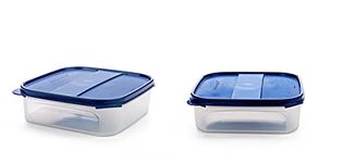 SignoraWare 1.2 Litres Modular Storage Container with Lid | Food Grade Bpa-Free Plastic Jar Boxes | Freezer Microwave Safe Leak-Proof | Spices Atta Grains Organizers (Square 1200ml | Set 2 Blue)
