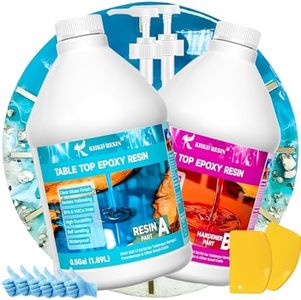 Table Top Epoxy Resin Kit - 1 Gallon KHKD RESIN Crystal Clear Epoxy Anti-Yellow, Self Leveling, Non-Toxic for Tabletops, Bar Tops & Surface Coat, River Tables, Wood, DIY and Art Resin Casting