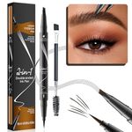 Eyebrow Pencil, Dual Ended Waterproof Eyebrow Pencil, Ultra Fine Pencil and Four Micro-Fork Tip Liquid Brow Pencil, Smudgeproof Brow Pen with Brow Brush, for Natural Looking Defined Eyebrows