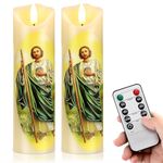 Baquler 2 Pcs Flameless LED Prayer Candle Real Wax Baptism Candle Set Devotion Religious Candles Religious Decoration Gift for Home and Office, Battery Operated with Remote Control (St. Jude)