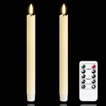 Mavandes LED Flameless Taper Candles with Remote Timer,Ivory Battery Operated Flickering Window Candles, Pack of 2 Real Wax Warm Fire 3D-Wick Flameless Candlesticks,Home Wedding Decor(2 x 25cm)