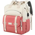 Laptop Backpack for Women,Teacher Doctor Nurse Work Purse Bag for 15.6 Inch Laptop, Wide Open Bookbag With USB Charging Port RFID Pocket, Large Water Resistant Travel School Backpack White-Pink, 15.6inch-whitepink, 15.6inch, Women Laptop Backpack & Backpack Purse for Women