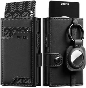 VULKIT Pop up Card Wallet with AirTag Holder RFID Blocking Credit Card Holder with Banknote Compartment & ID Window for Men(New Black)