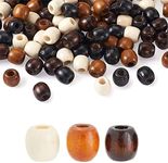 LFRANK Large Hole Wooden Beads, 300Pcs Macrame Wood Beads for DIY Jewelry Crafts, Mixed Colors