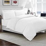 RAYYAN LINEN Percale 3pcs White Plain Dyed Duvet Quilt Cover Bed Set with Pair of Pillowcases [White, Double]