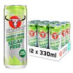 Carabao Energy Drink Sugar Free Green Apple, Can Case, Zero Sugar, Low Calorie, Light Fizzy Fruit Flavour, Vegan, Gluten Free Drink, B Vitamins, Taurine, Caffeine, Bulk Crates, 330 ml (Pack of 12)